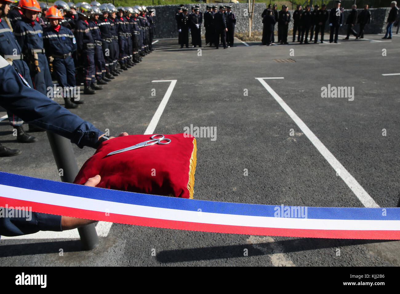 New Firehouse launch.  Firefighter ceremony. France. Stock Photo