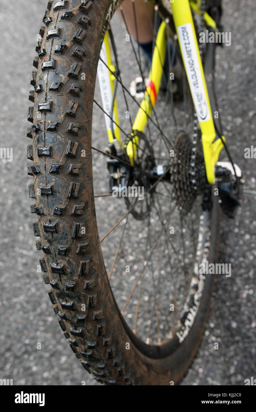 Close up of moutain bike chain and gears.  France. Stock Photo