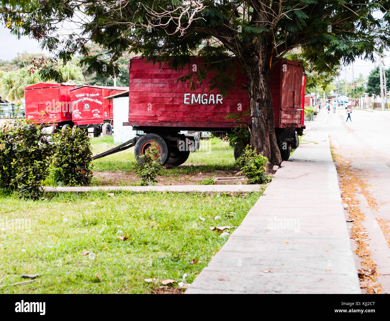Las Tunas, Cuba - September 2017: Red wagon parked in Fairgrounds Stock Photo