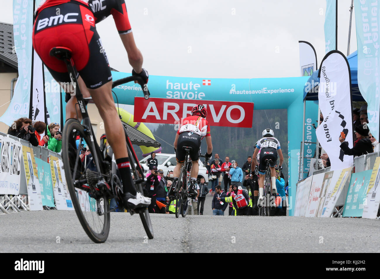 Tour of Valle d'Aosta cycling race. Finish Line. Saint-Gervais-les-Bains.   France. Stock Photo