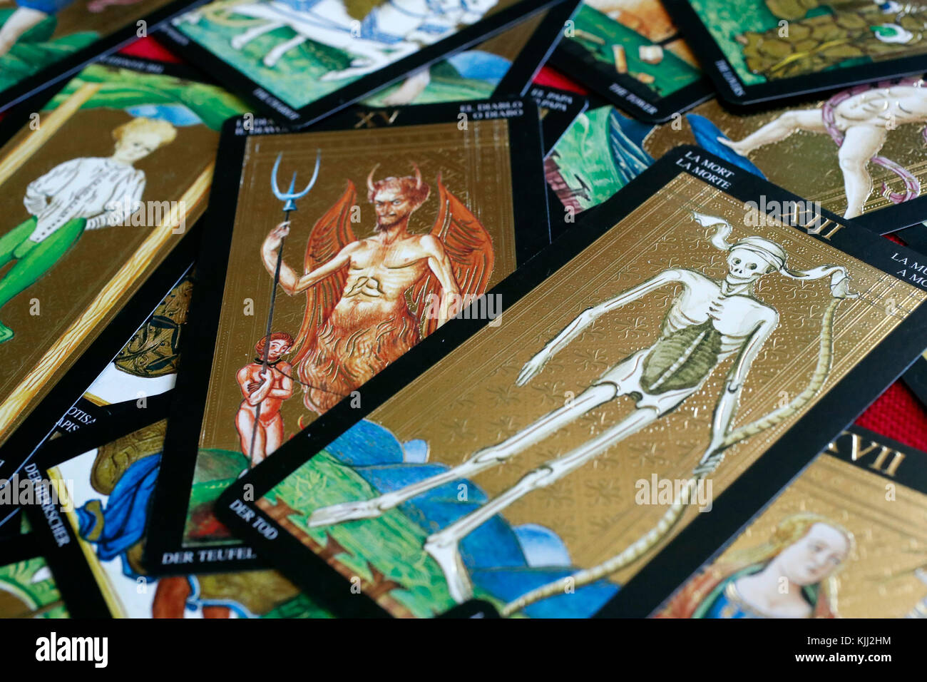 Tarot cards.  The devil.  Death. Stock Photo