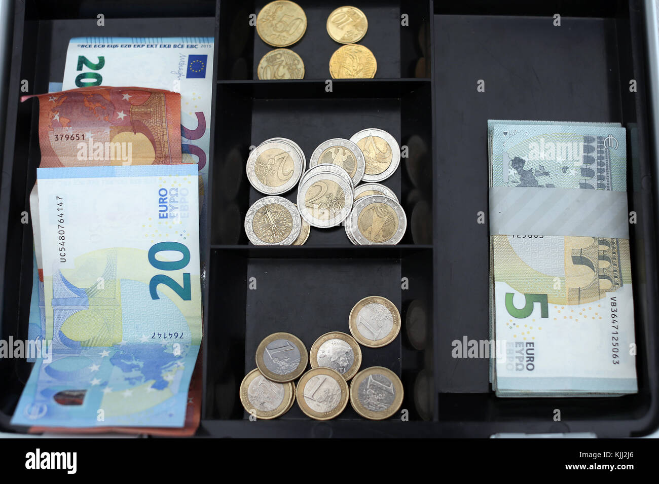 Money in a cashbox. Euros.  France. Stock Photo