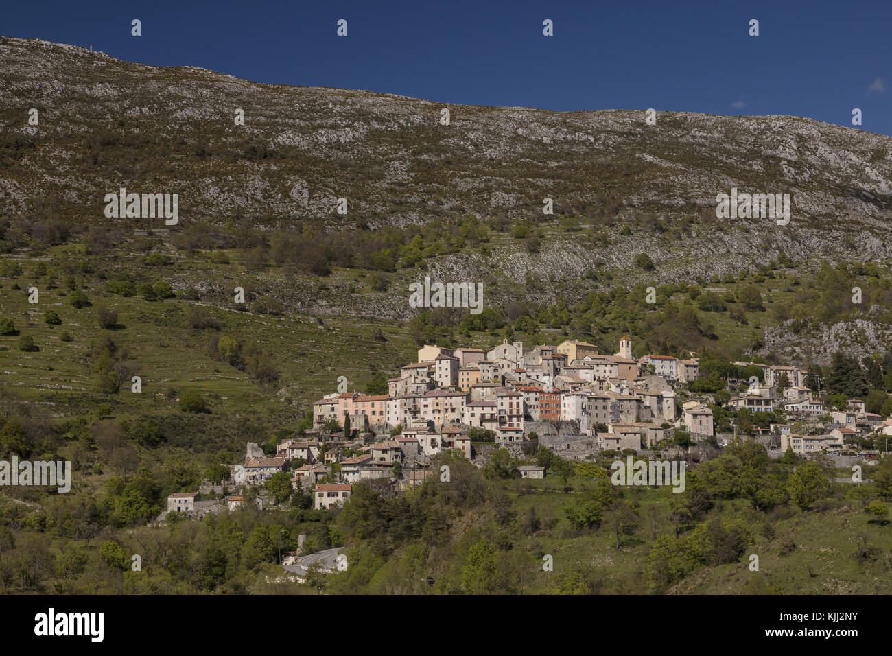 The village of  on limestone in the Monts d'Azur, Upper Provence, France, Stock Photo
