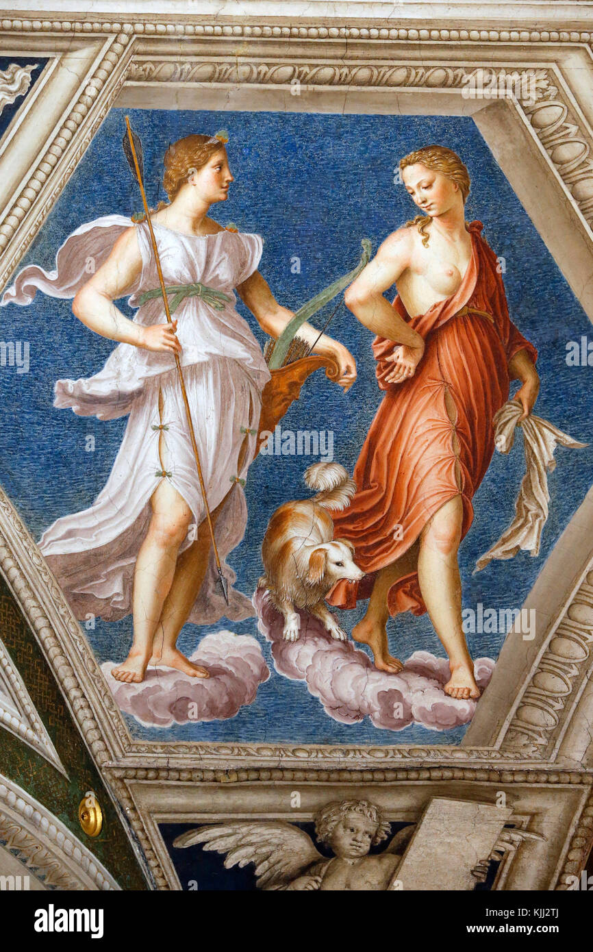 Villa Farnesina, Rome. The Loggia of Galatea. Diana and Erigone, the Moon in Virgo. Italy. Stock Photo