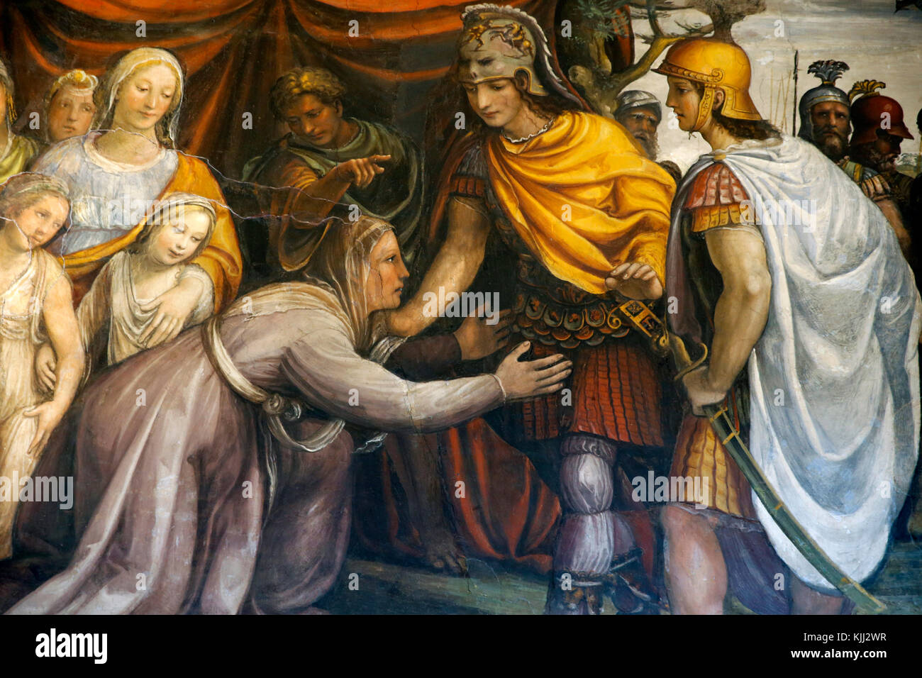 Villa Farnesina, Rome. The room of the marriage of Alexander the great and Roxane. Detail : Alexander pardoning and welcoming the mother of the Persia Stock Photo