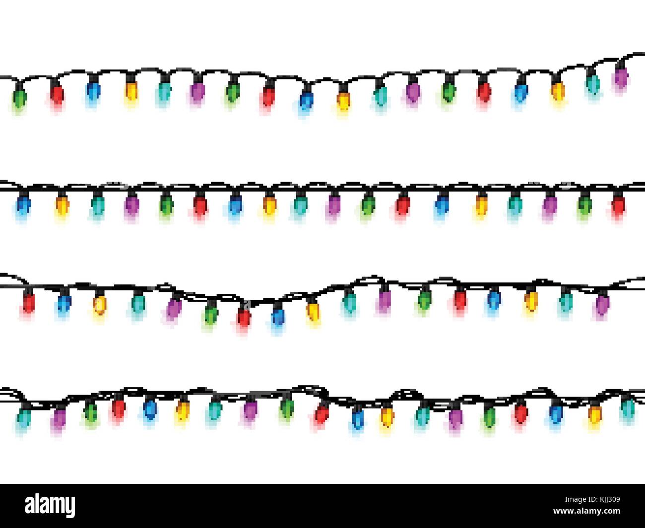 Christmas glowing lights on white background. Garlands with colored ...