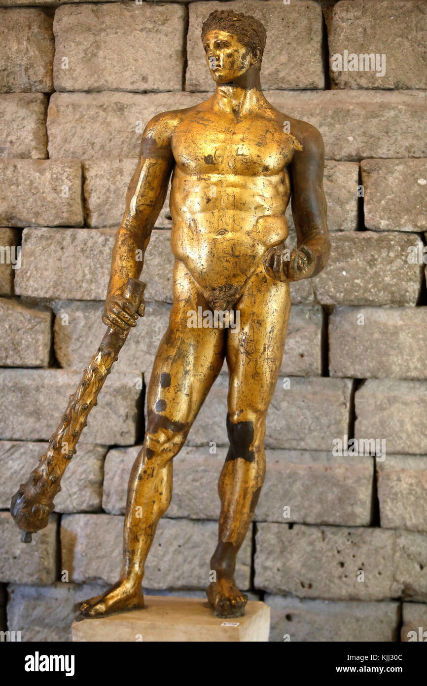 Capitoline museum, Rome. Statue of Hercules in gilded bronze. 2nd century BC. Bronze Italy. Stock Photo