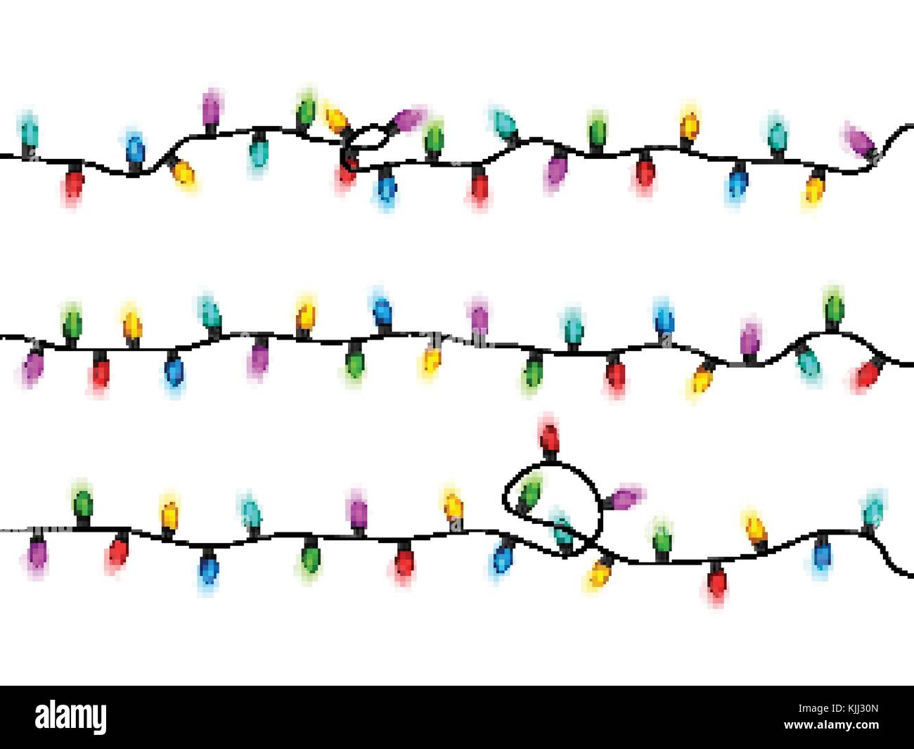 Christmas glowing lights on white background. Garlands with colored ...