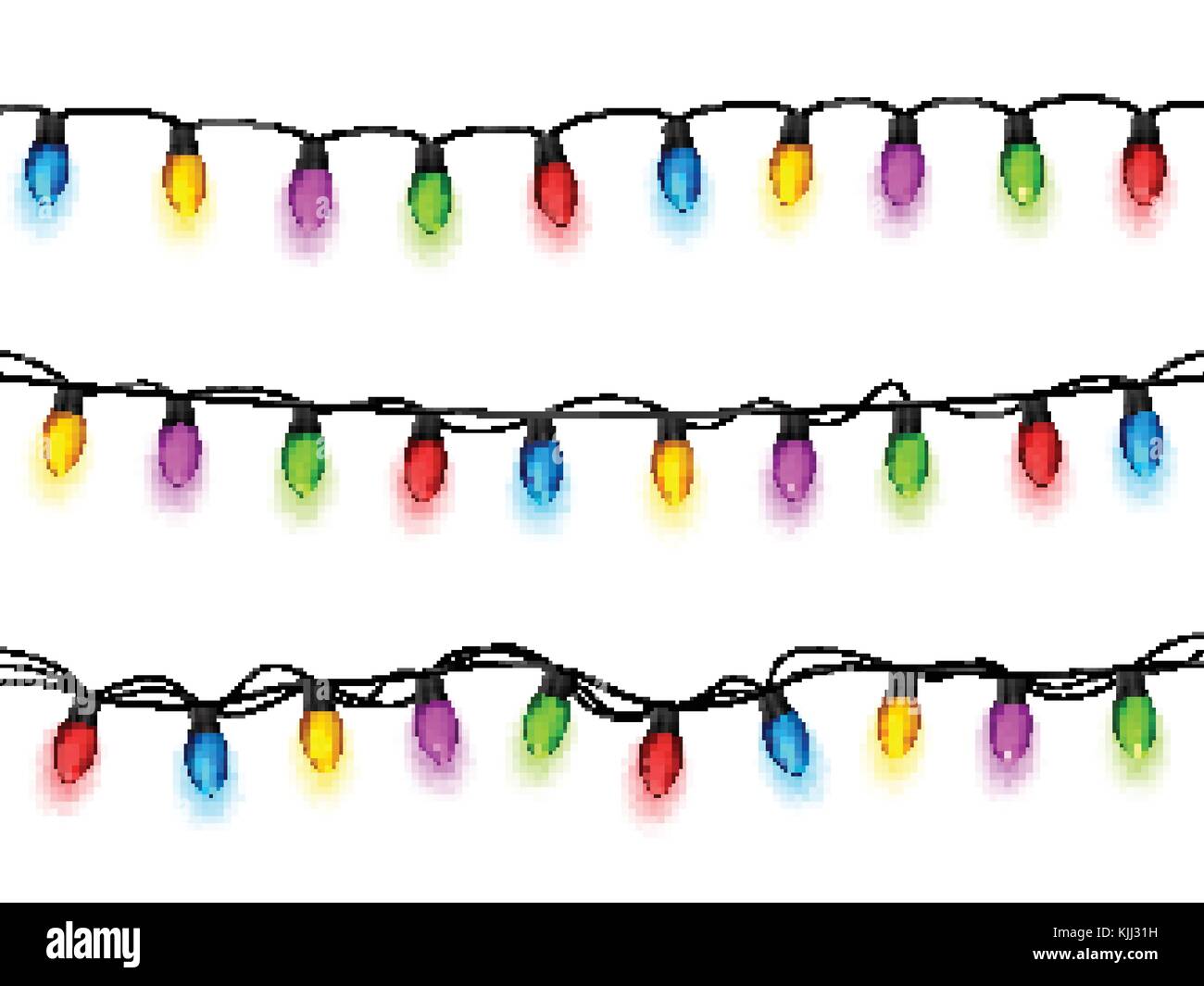Christmas glowing lights on white background. Garlands with colored ...
