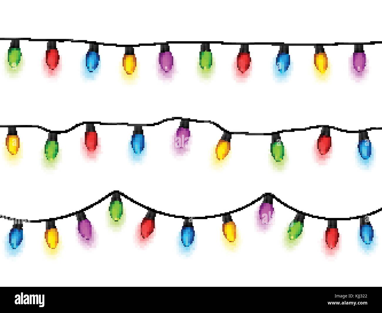 Christmas glowing lights on white background. Garlands with colored ...