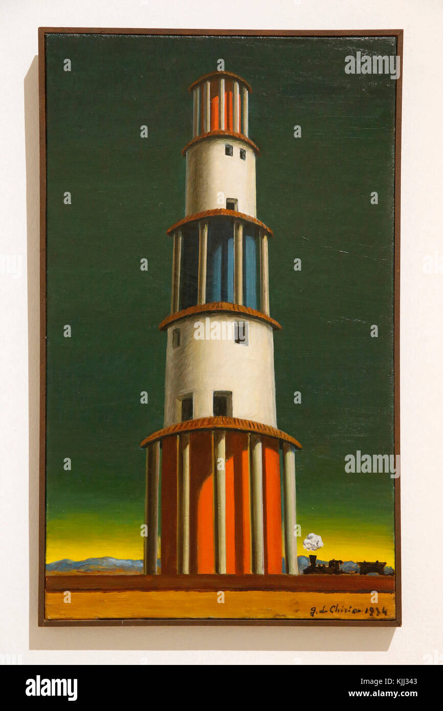 Museum of Modern Art, Rome. Giorgio de Chirico.  La torre et il treno. 1934.  Cette image n'est pas tombŽe dans le domaine public. Il faut obligatoire Stock Photo