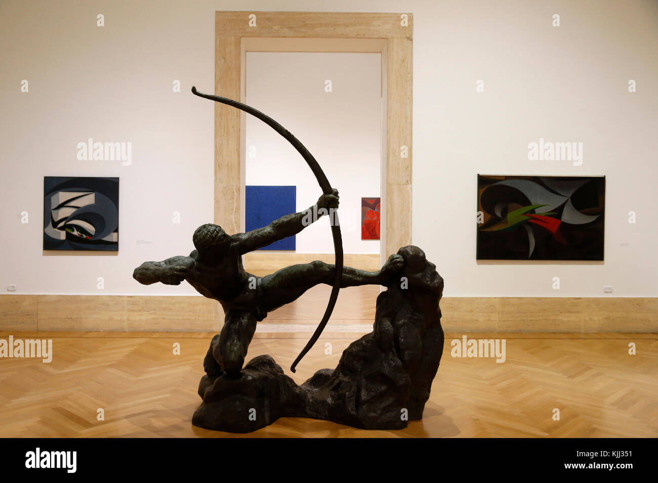 Museum of Modern Art, Rome. Antoine Bourdelle archer statue, and paintings. Italy. Stock Photo