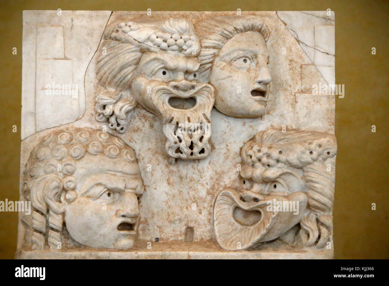 Vatican museums, Rome. Relief with theater masks. 2nd century AD. Italy ...