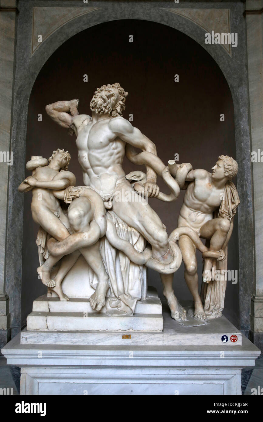Vatican museums, Rome. Pio Clementino museum. Laocoon. Groupe du Laocoon, Ïuvre des Rhodiens AgŽsandre, AthŽnodore et Polydore, IIe ou ier sicle av. Stock Photo