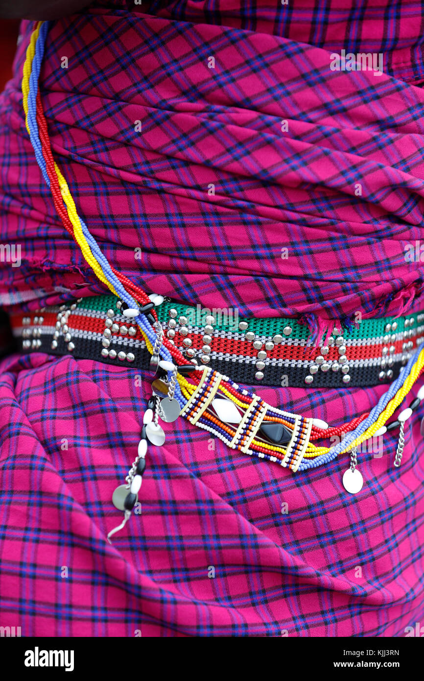 Masai tribal jewellery and ornamentation. Close-up.  Masai Mara game reserve. Kenya. Stock Photo