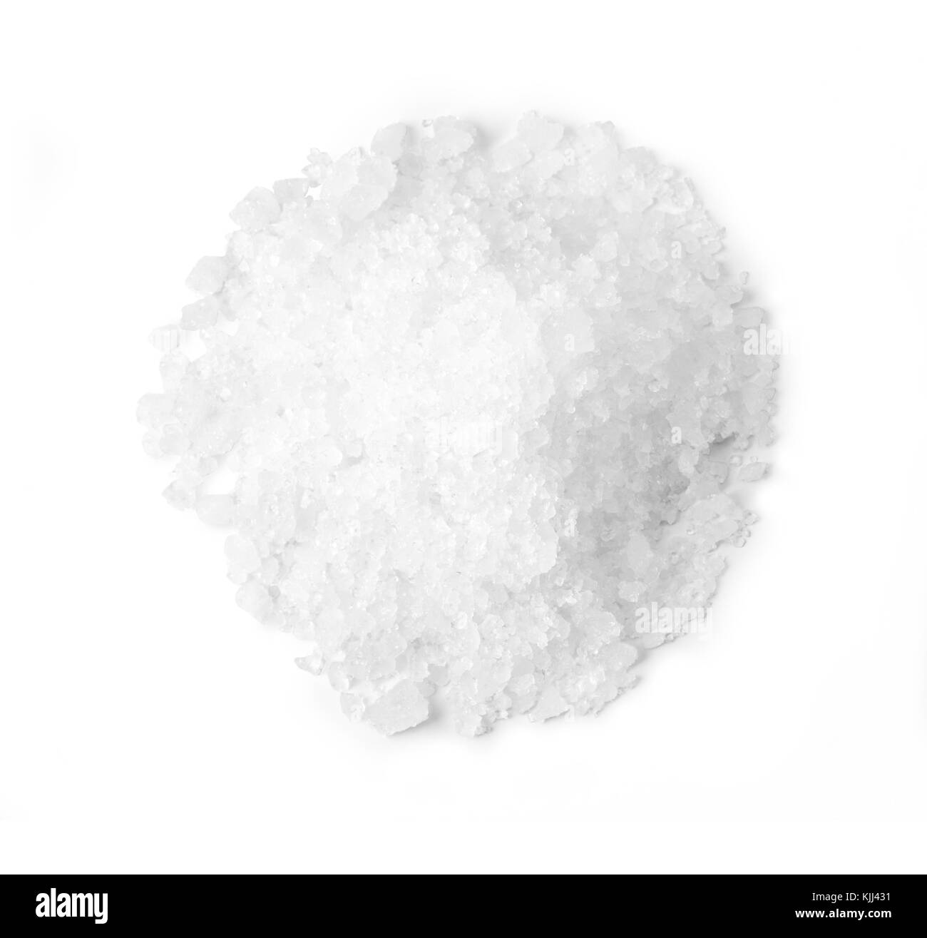 White salt granulated on white. With clipping path Stock Photo