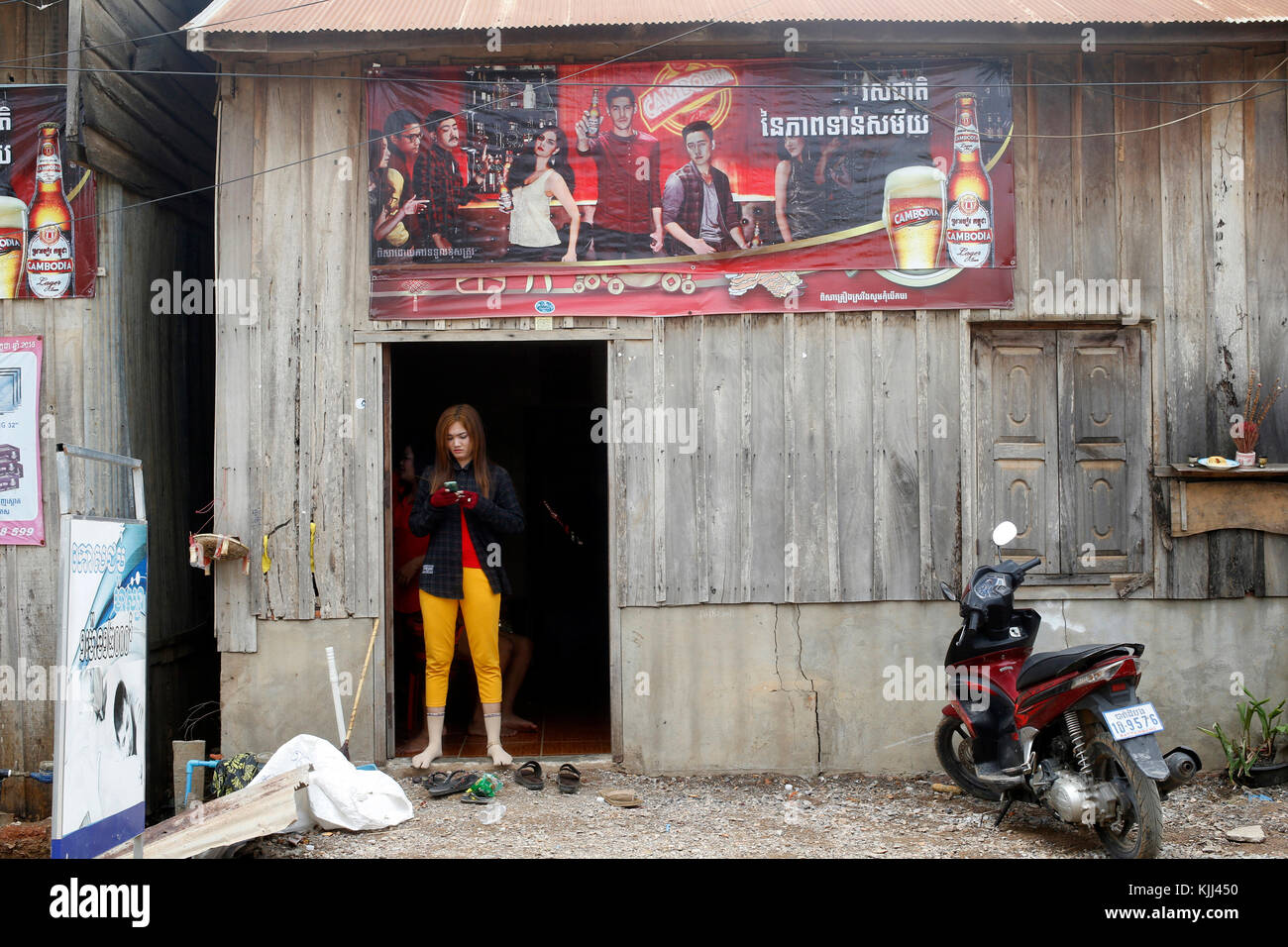 Battambang bar girl in the morning. Cambodia. Stock Photo