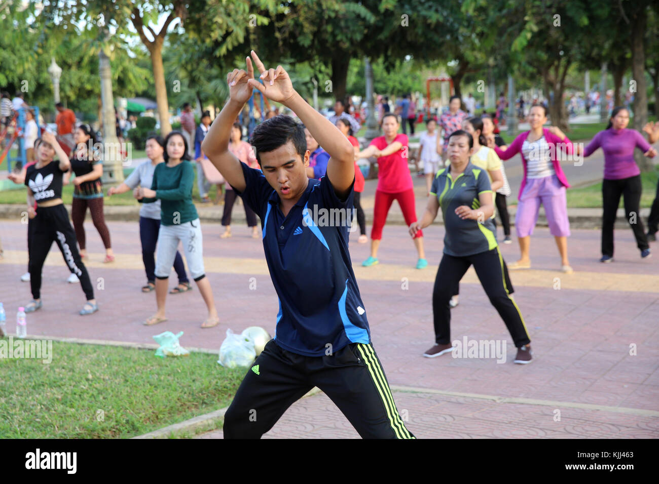 Outdoor fitness class. Battambang.  Cambodia. Stock Photo