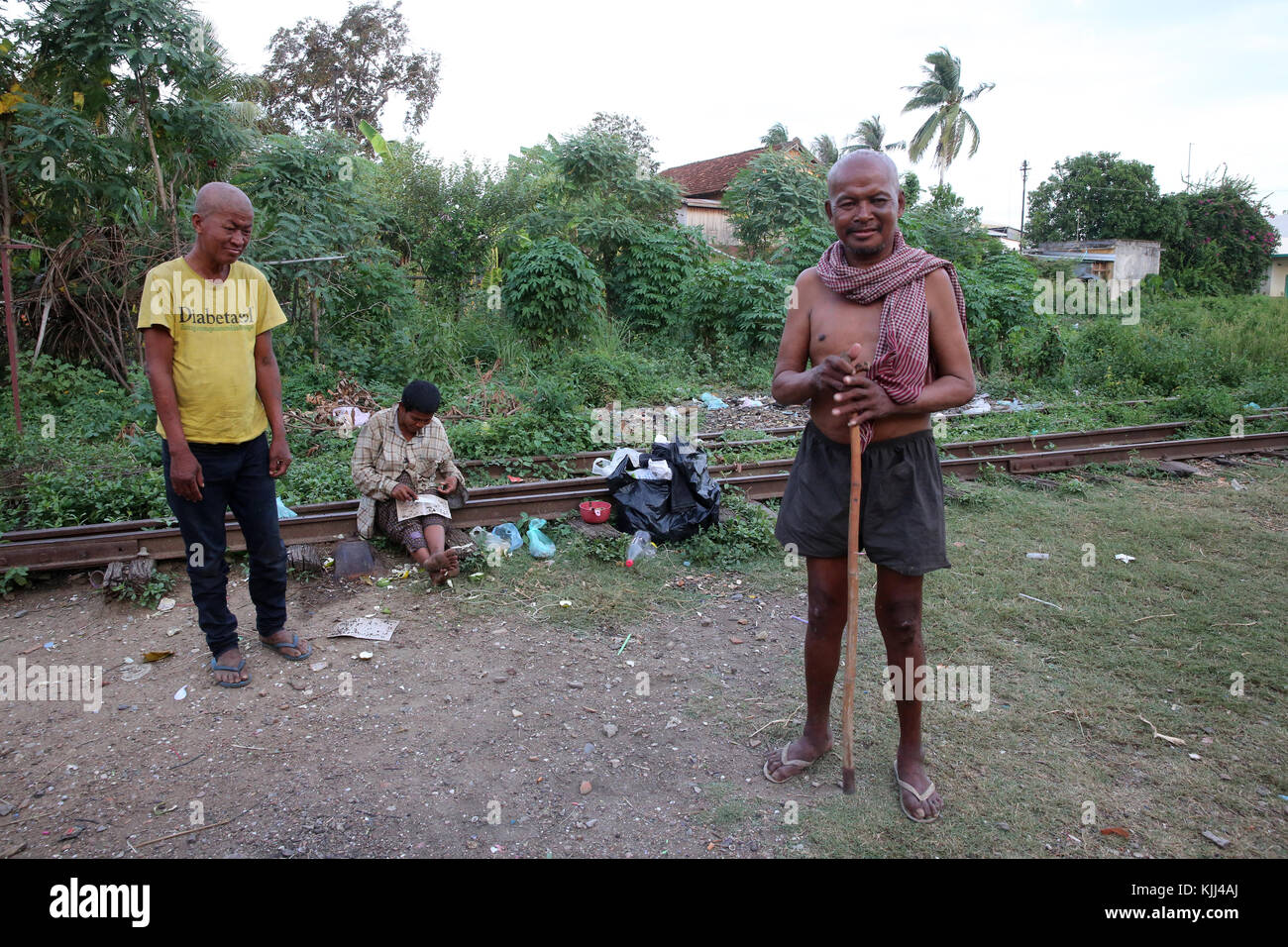 Elderly living on the fringe of a slum. Battambang.  Cambodia. Stock Photo