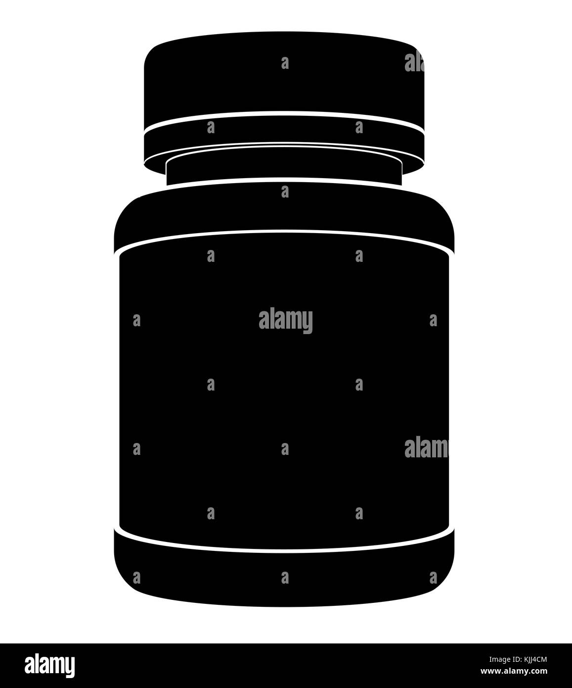 Black silhouette of a plastic jar for medicines with a closed lid. Flat side view. Stock Vector