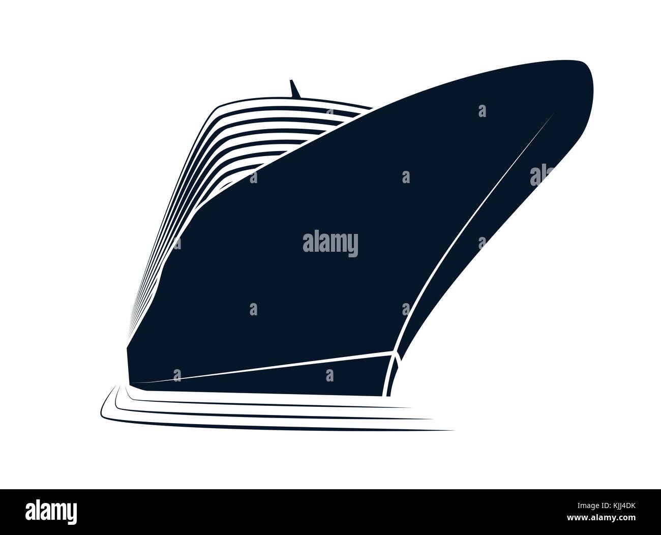 The big nose of a cruise liner. Simple logo ship in the marina. View from the bottom up. Stock Vector
