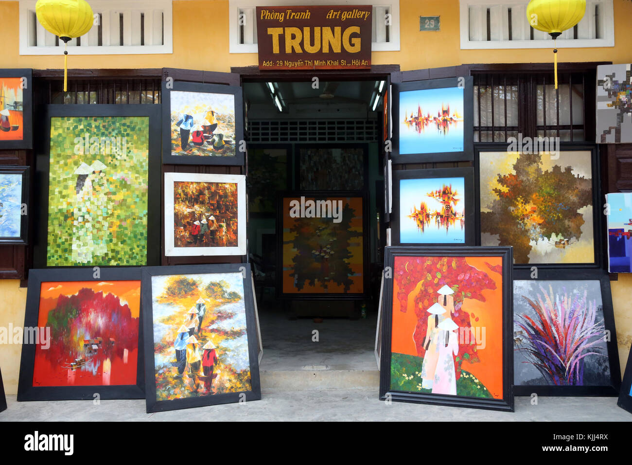 An old town Gallery selling local art. Paintings. Hoi An. Vietnam Stock
