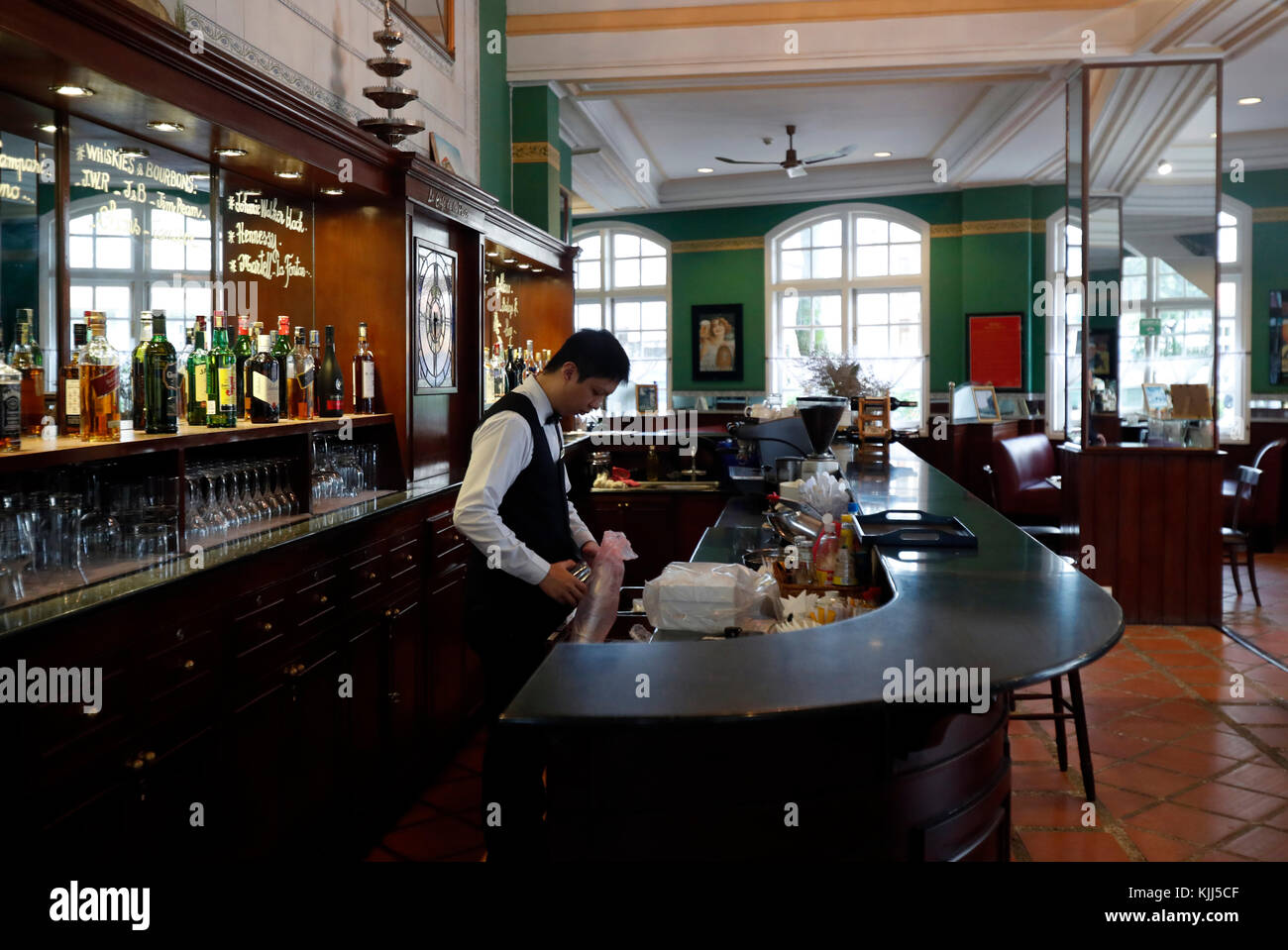 Old French-style Cafe de la Poste. The bar.  Dalat. Vietnam. Stock Photo