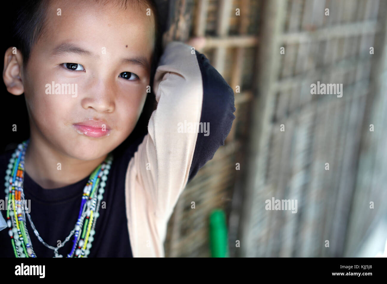 Bahnar (Ba Na) ethnic group.  Young boy. Portrait.  Kon Tum. Vietnam. Stock Photo