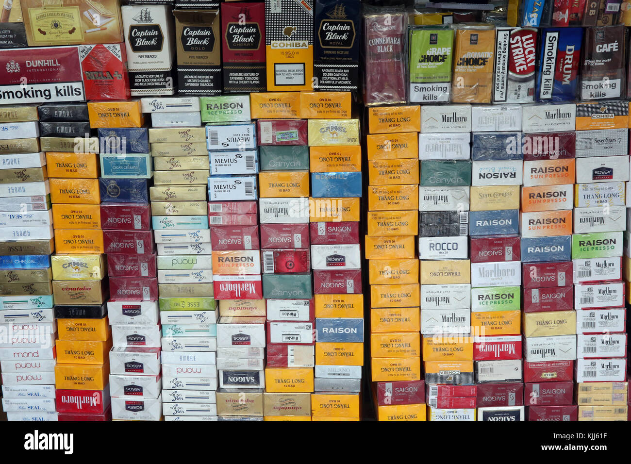 Cigarettes and Tobacco for sale.  Ho Chi Minh City.  Vietnam. Stock Photo