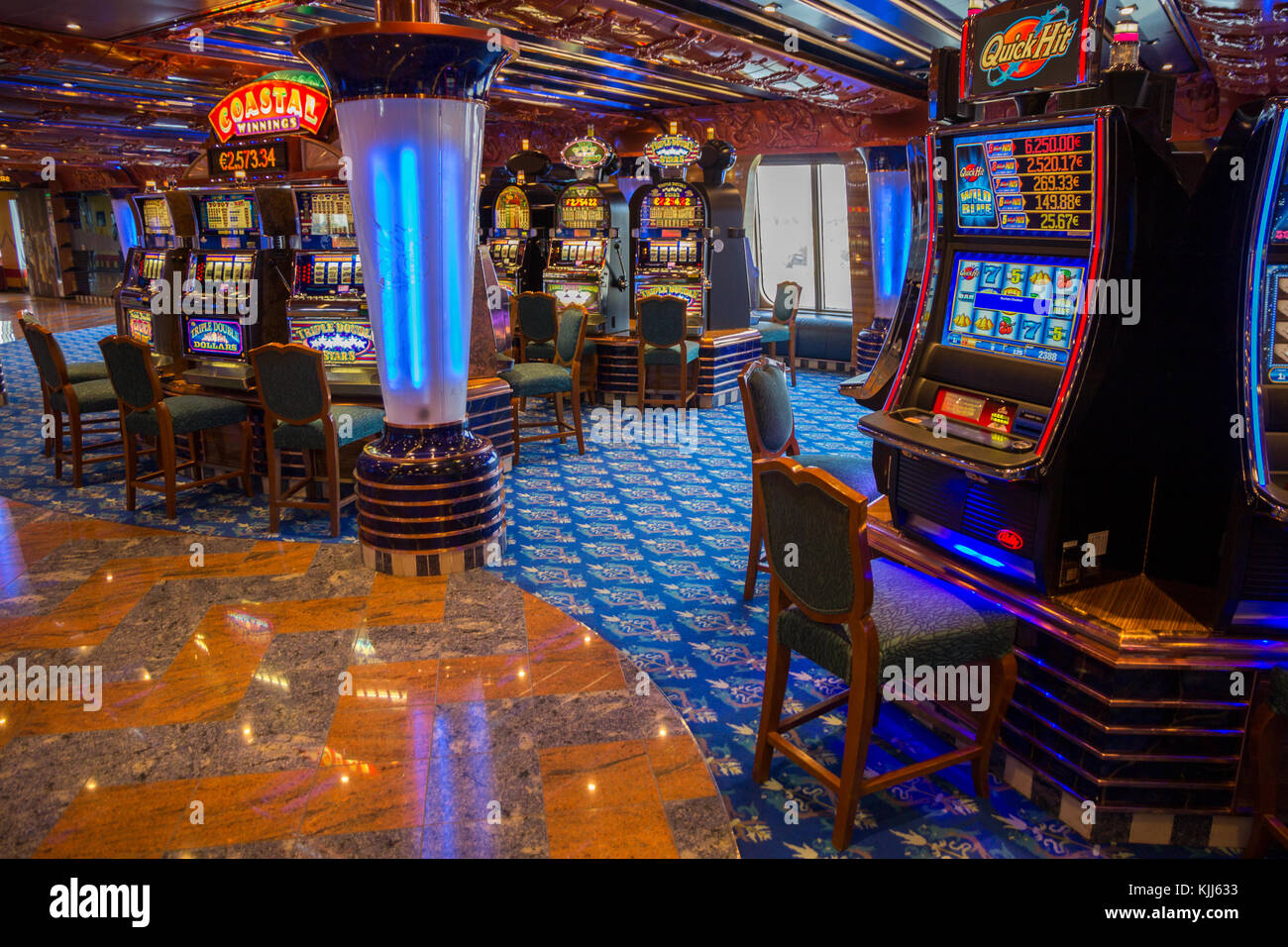AMSTERDAM - SEP 2, 2014: Casino in the Costa Fortuna cruise ship. The ship is part of a fleet of 17 ships owned by Costa Cruises. Stock Photo