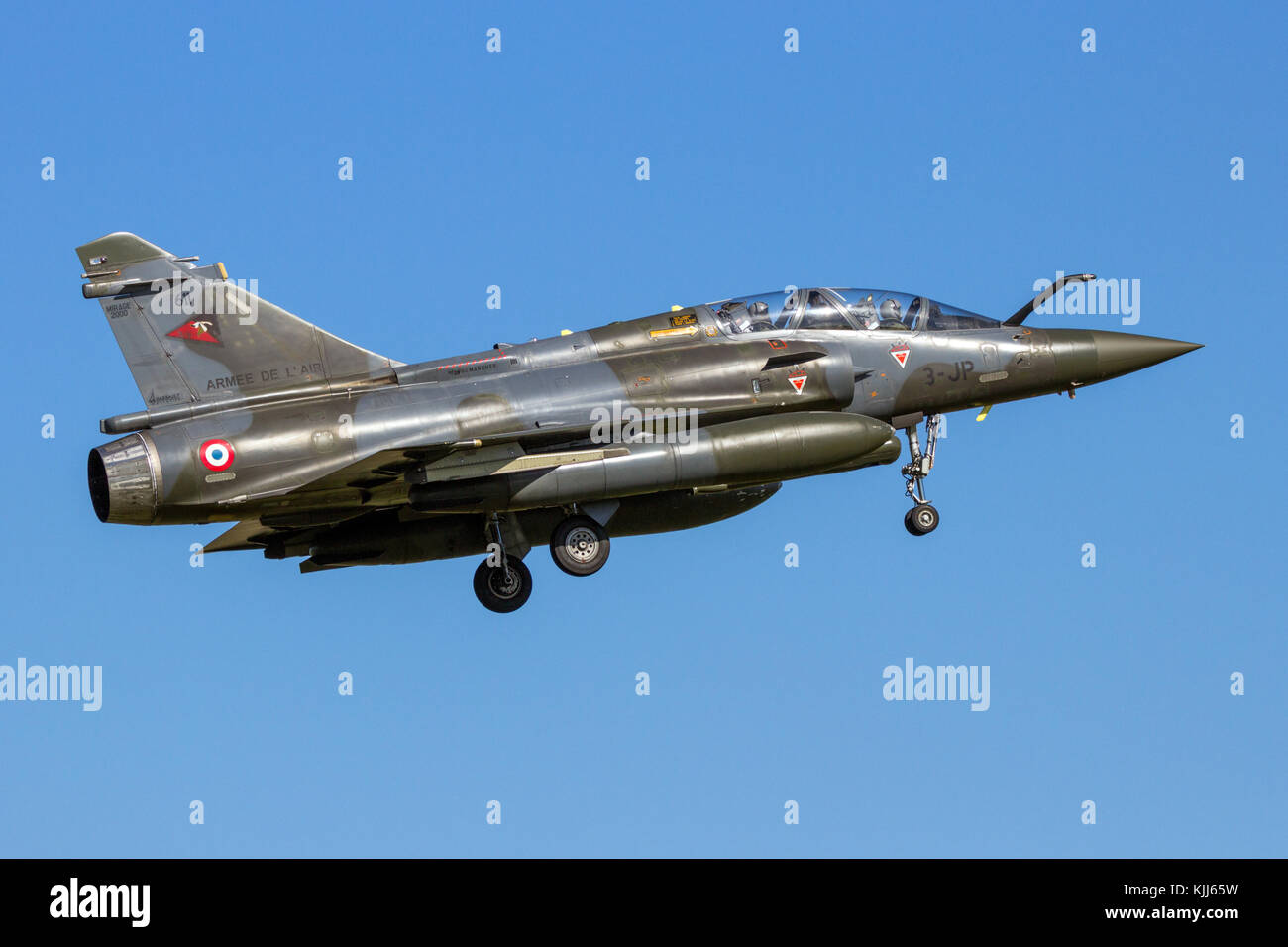 LEEUWARDEN, THE NETHERLANDS - APR 21, 2016: French Air Force Dassault Mirage 2000D jet fighter plane from Escadron de Chasse 2/3 landing on Leeuwarden Stock Photo