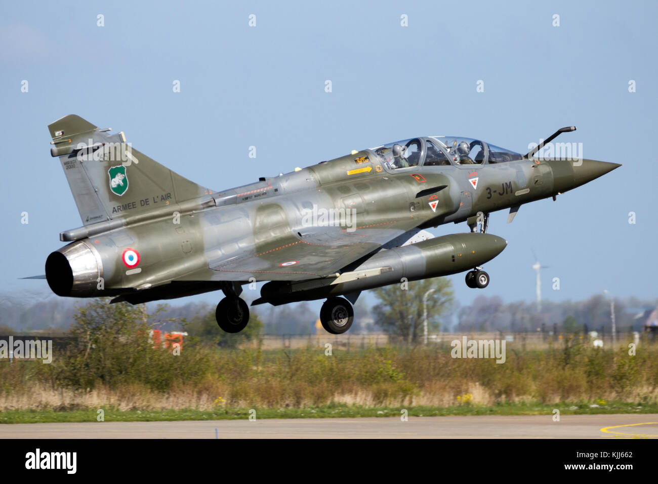 LEEUWARDEN, THE NETHERLANDS - APR 21, 2016: French Air Force Dassault Mirage 2000D jet fighter plane from Escadron de Chasse 2/3 landing on Leeuwarden Stock Photo