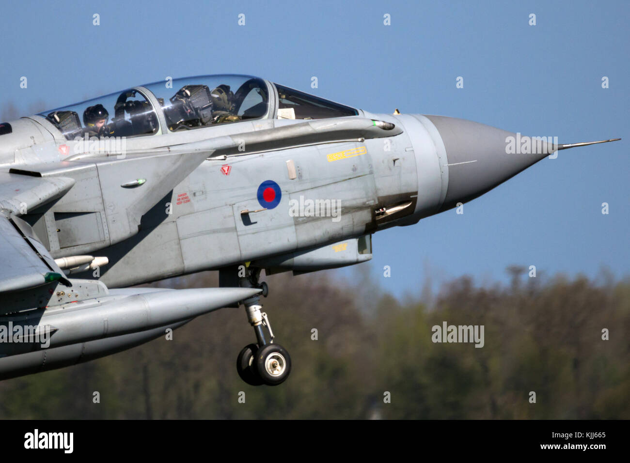 LEEUWARDEN, THE NETHERLANDS - APR 21, 2016: British Royal Air Force Panavia Tornado strike aircraft landing on Leeuwarden airbase during military exer Stock Photo
