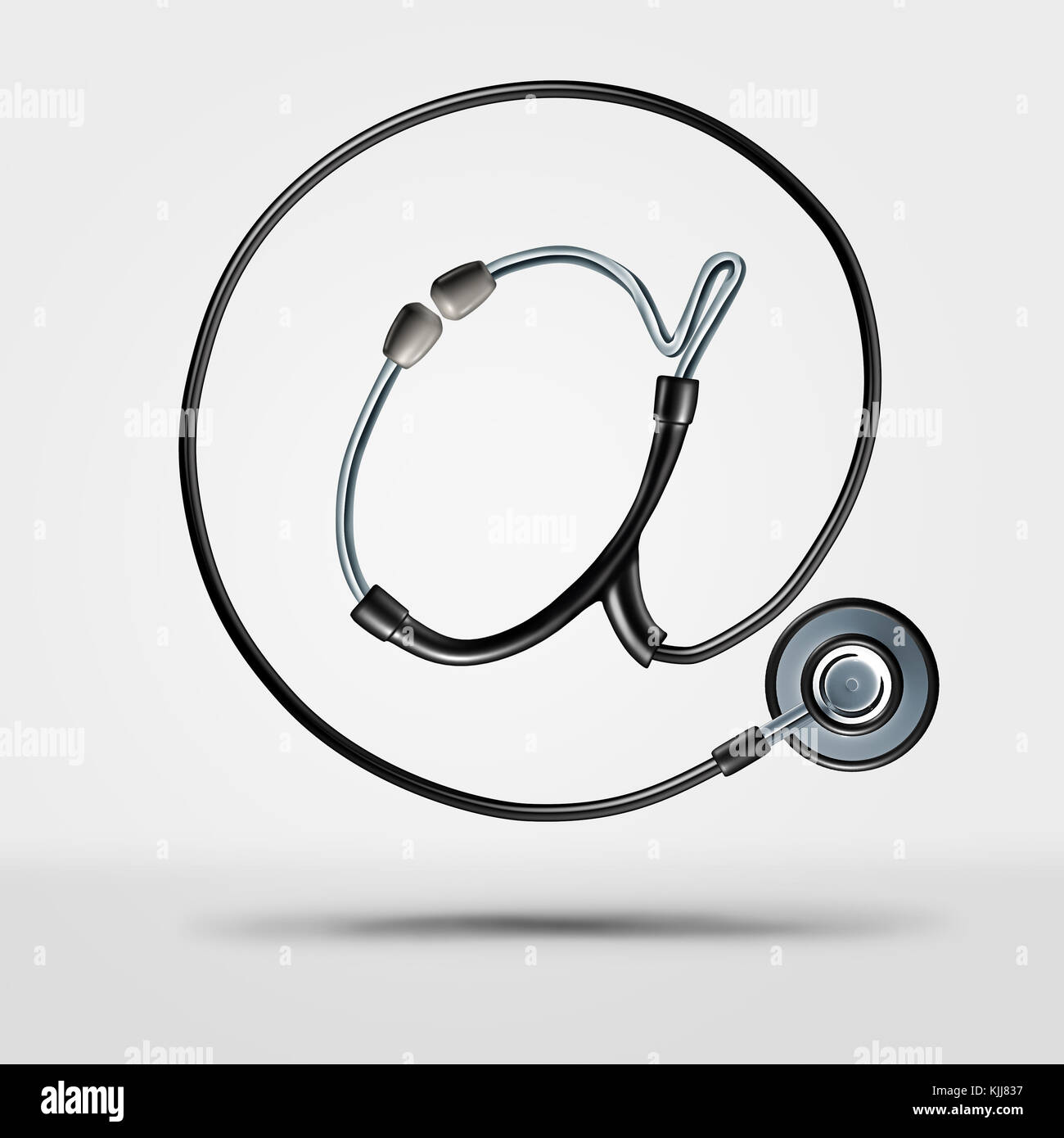 Internet medicine and medical doctor online communication or hospital health care information as a stethoscope shaped as an email symbol. Stock Photo