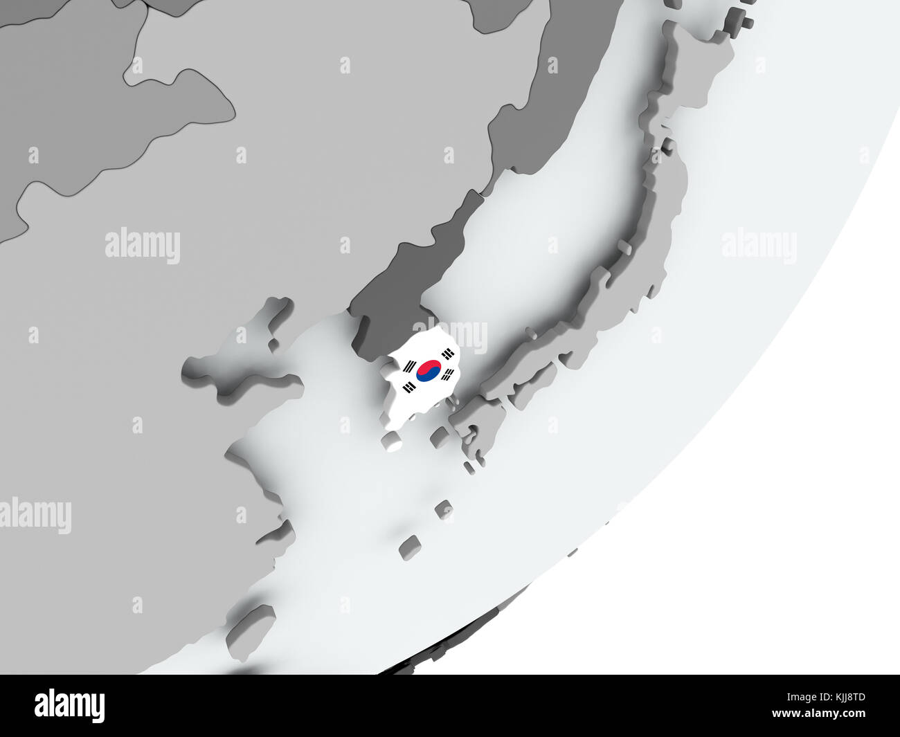 South Korea on political globe with flag. 3D illustration Stock Photo ...