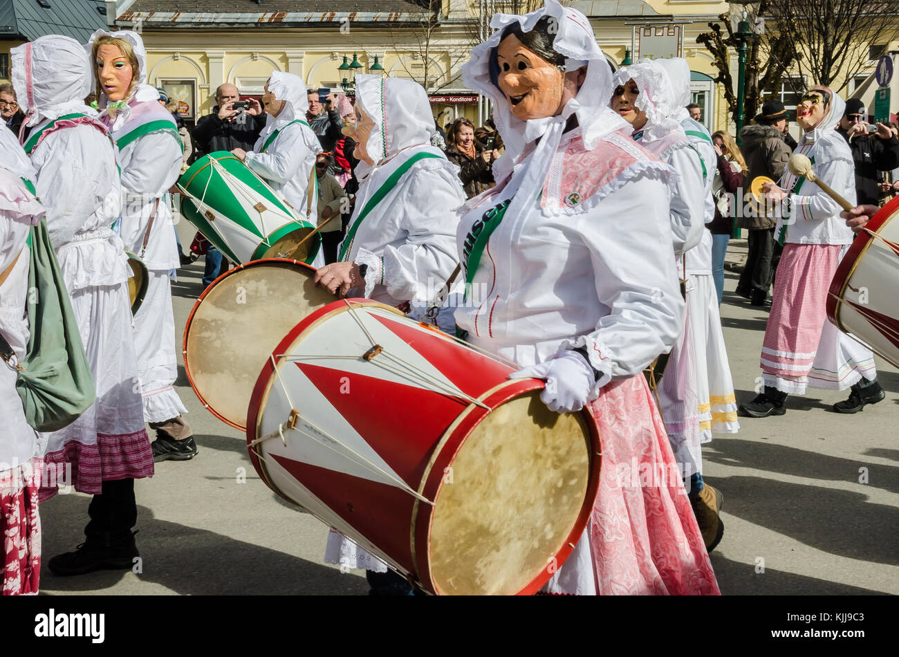 Experience the legendary Aussee Carnival in Austria: traditional carnival costumes and customs are the hallmarks of this fantastic event in February. Stock Photo