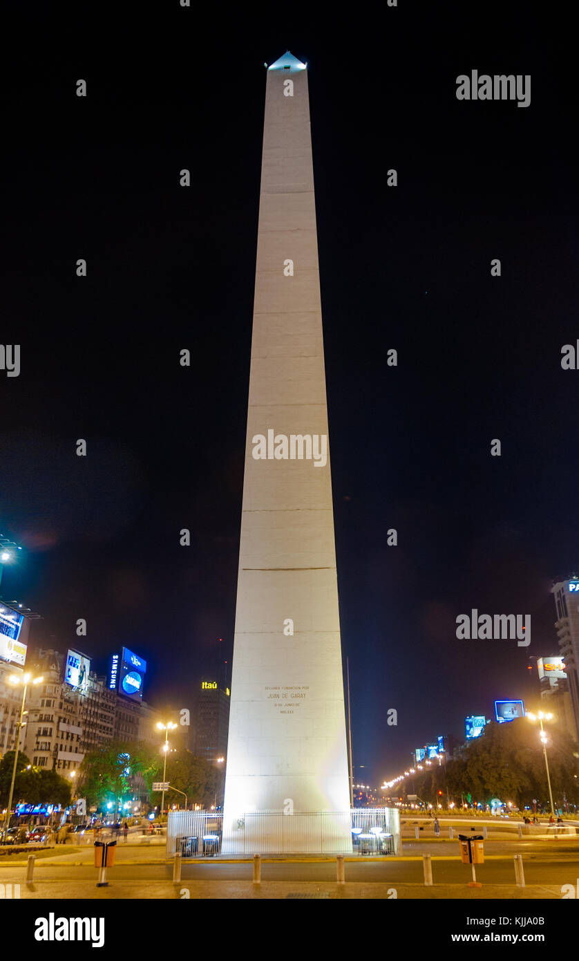 BUENOS AIRES, ARGENTINA - MAY 26, 2007: Avenida 9 de Julio, widest avenue in the world, and El Obelisco, The Obelisk at night, Buenos Aires, Argentina Stock Photo