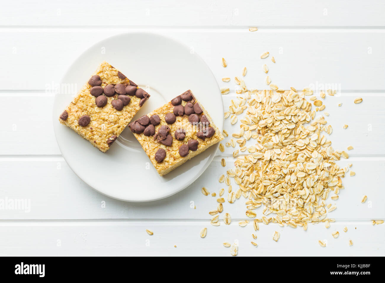 Oat protein bars and oatmeal Stock Photo Alamy