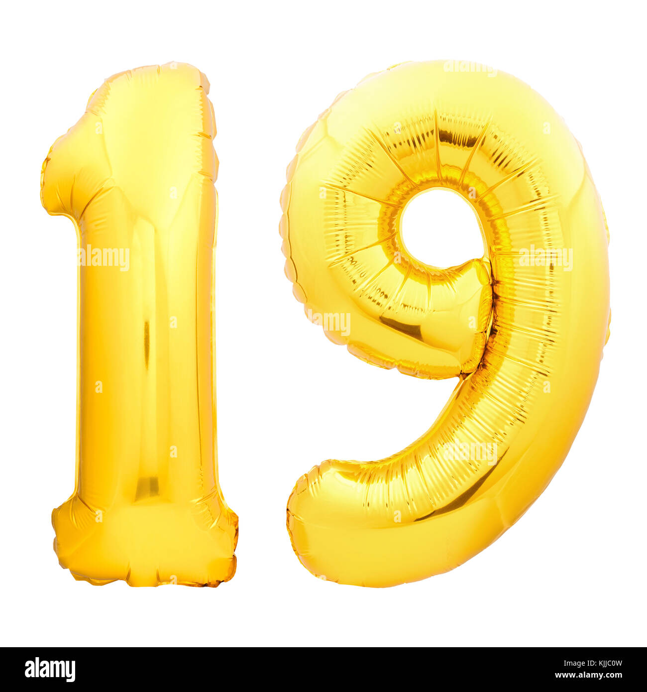 Golden number 19 nineteen made of inflatable balloon Stock Photo - Alamy