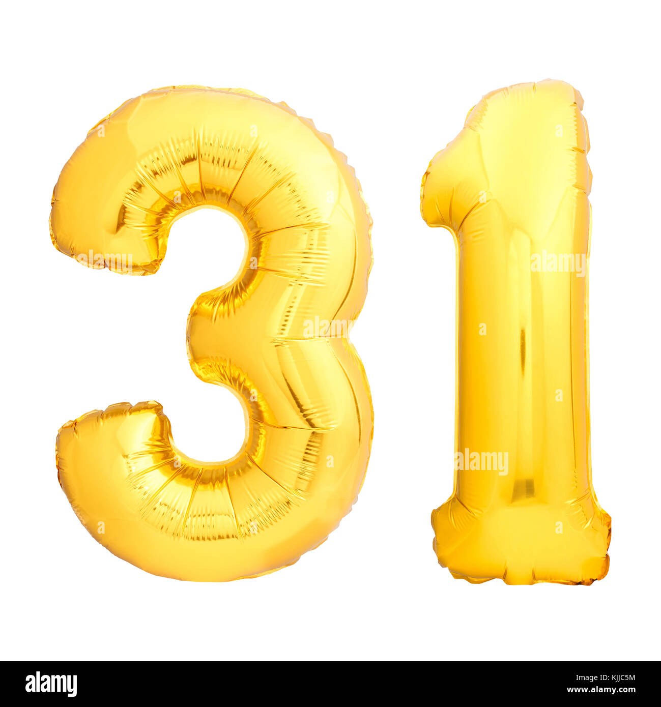 Golden number 31 thirty one made of inflatable balloon Stock Photo