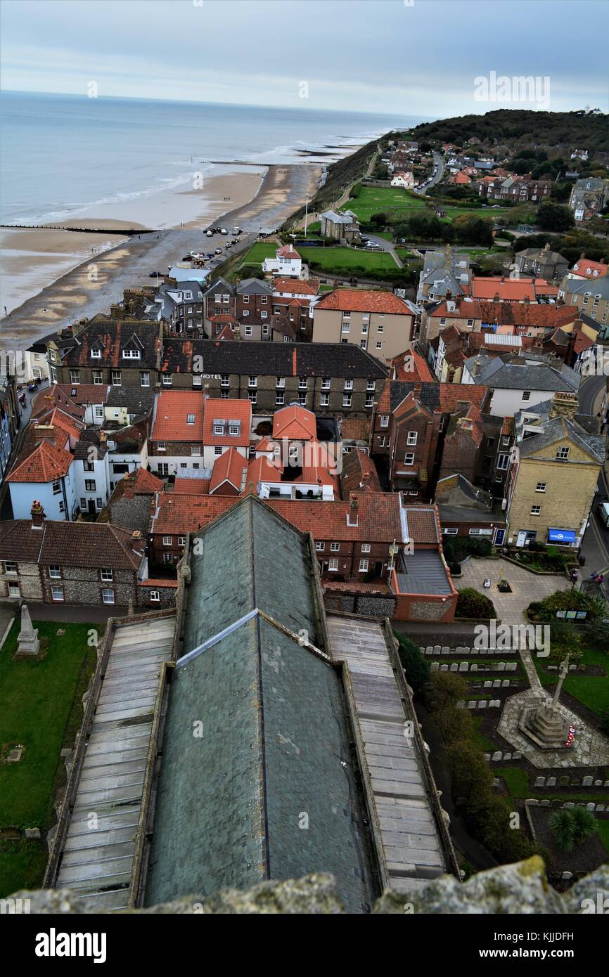 View of Cromer seaside town on the Norfolk coast from the top of the