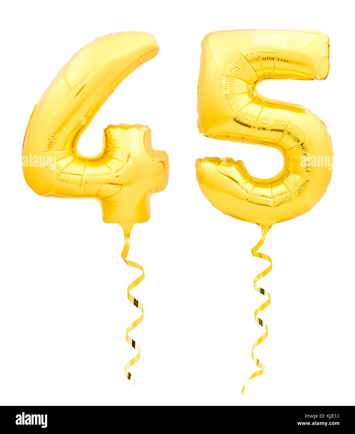 Golden number forty five 45 made of inflatable balloon with ribbon on white  Stock Photo - Alamy