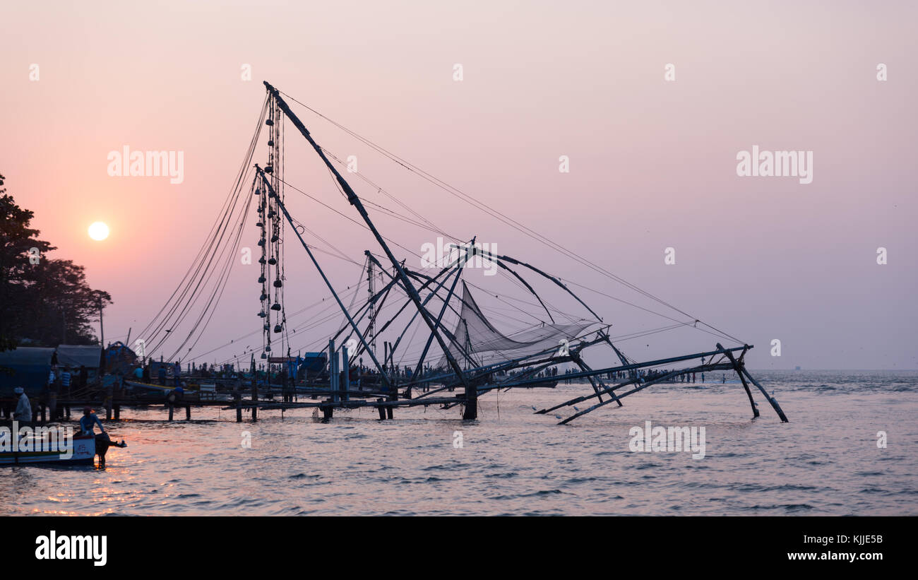 Traditional Chinese fishing nets called Cheena vala, a typical view at