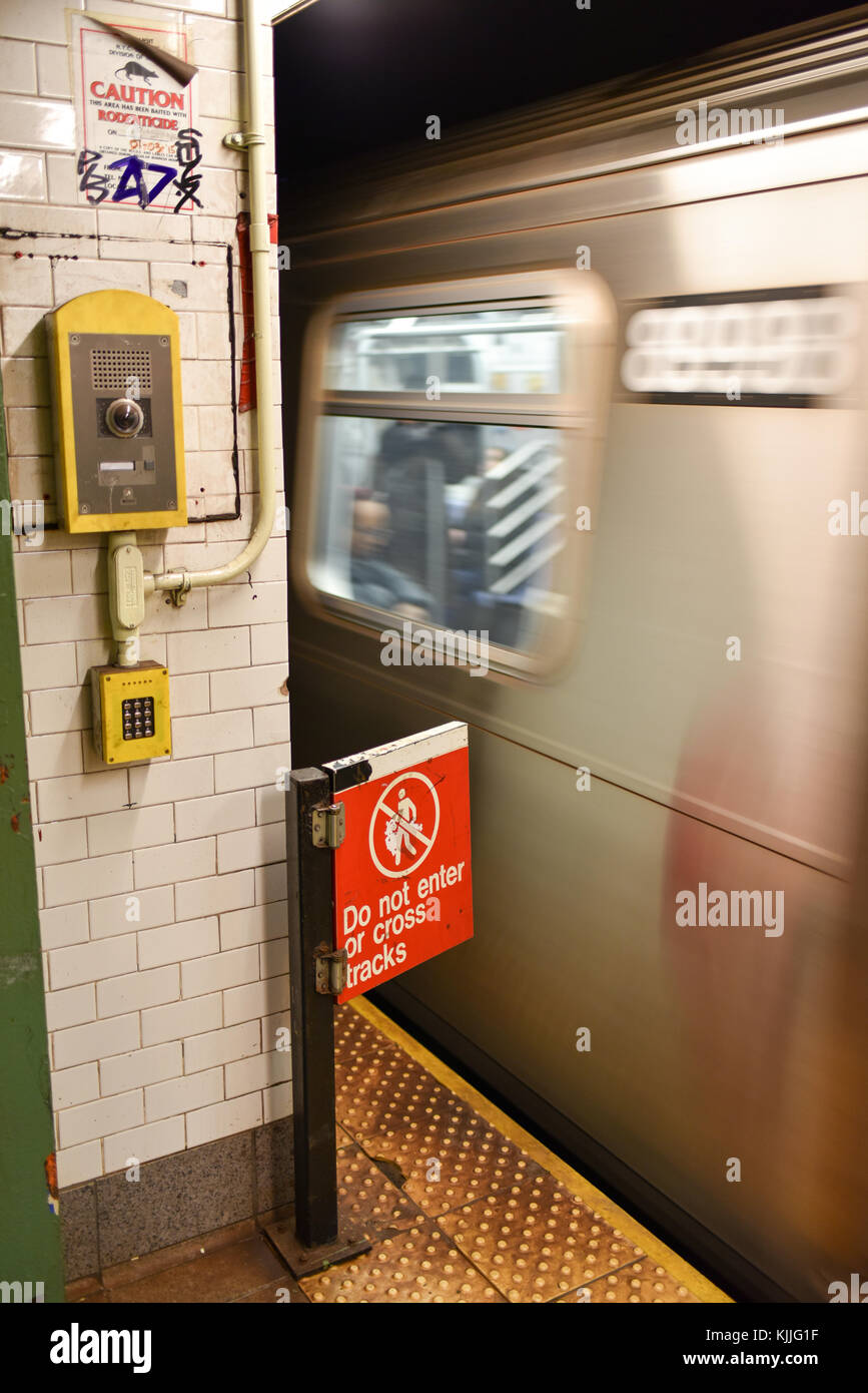 NEW YORK, NEW YORK - JANUARY 10, 2015: Union Square Subway Station, passing train. Stock Photo