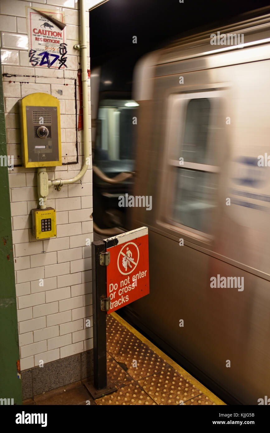 NEW YORK, NEW YORK - JANUARY 10, 2015: Union Square Subway Station, passing train. Stock Photo