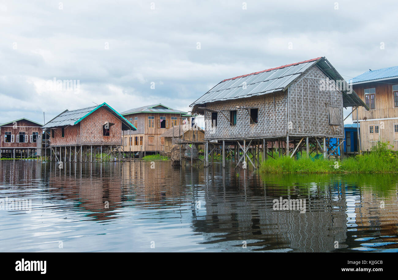 INLE LAKE , MYANMAR SEP 07 Traditional wooden stilt houses in Inle