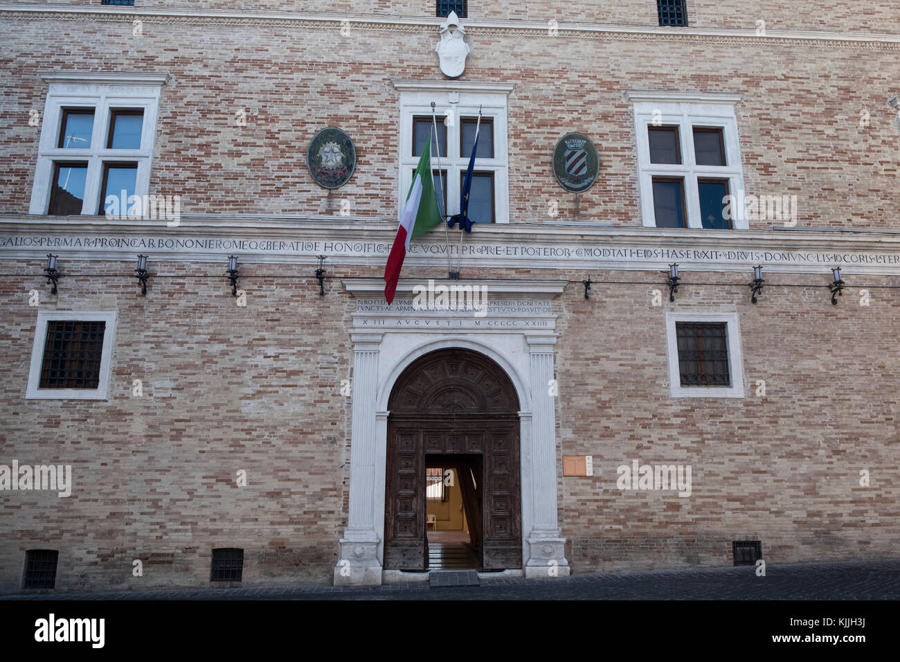 Monte San Giusto (Macerata, Marches, Italy): historic town. Palace facade Stock Photo