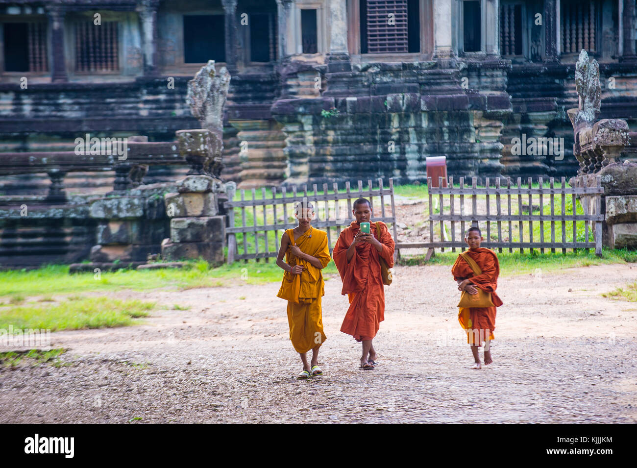 Budhist monks at the Angkor Wat Temple in Siem Reap Cambodia Stock