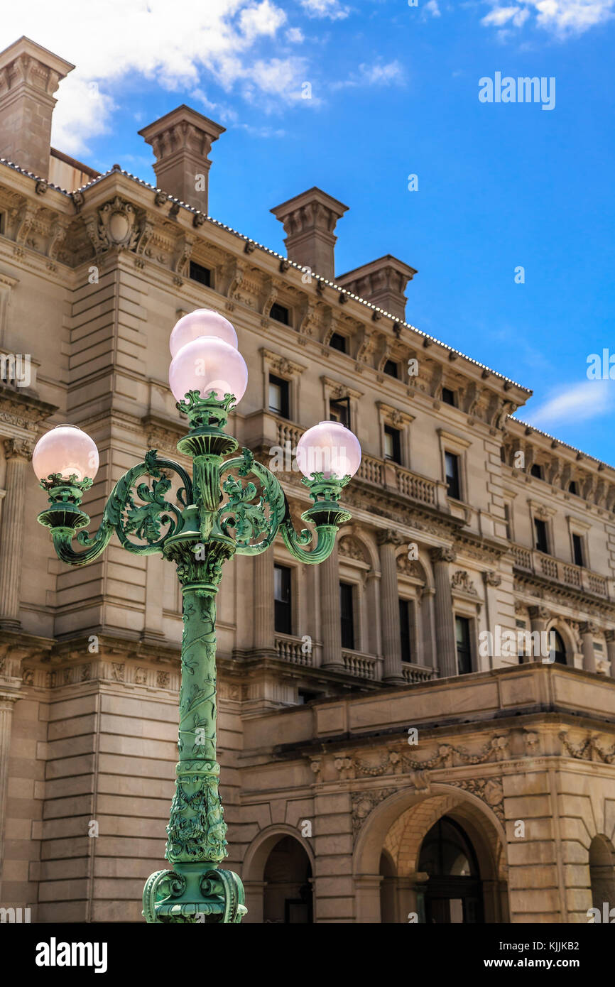 Classic Green Lamp Post by Stone Mansion Stock Photo Alamy