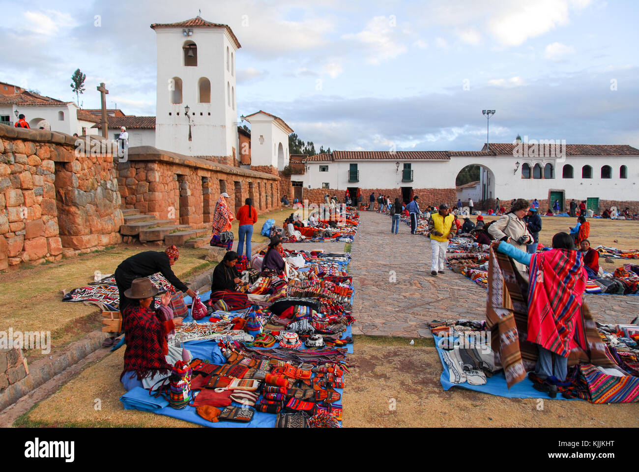 CHINCHERO, PERU AUGUST 20, 2006 Inca Outdoor Craft Market and Church